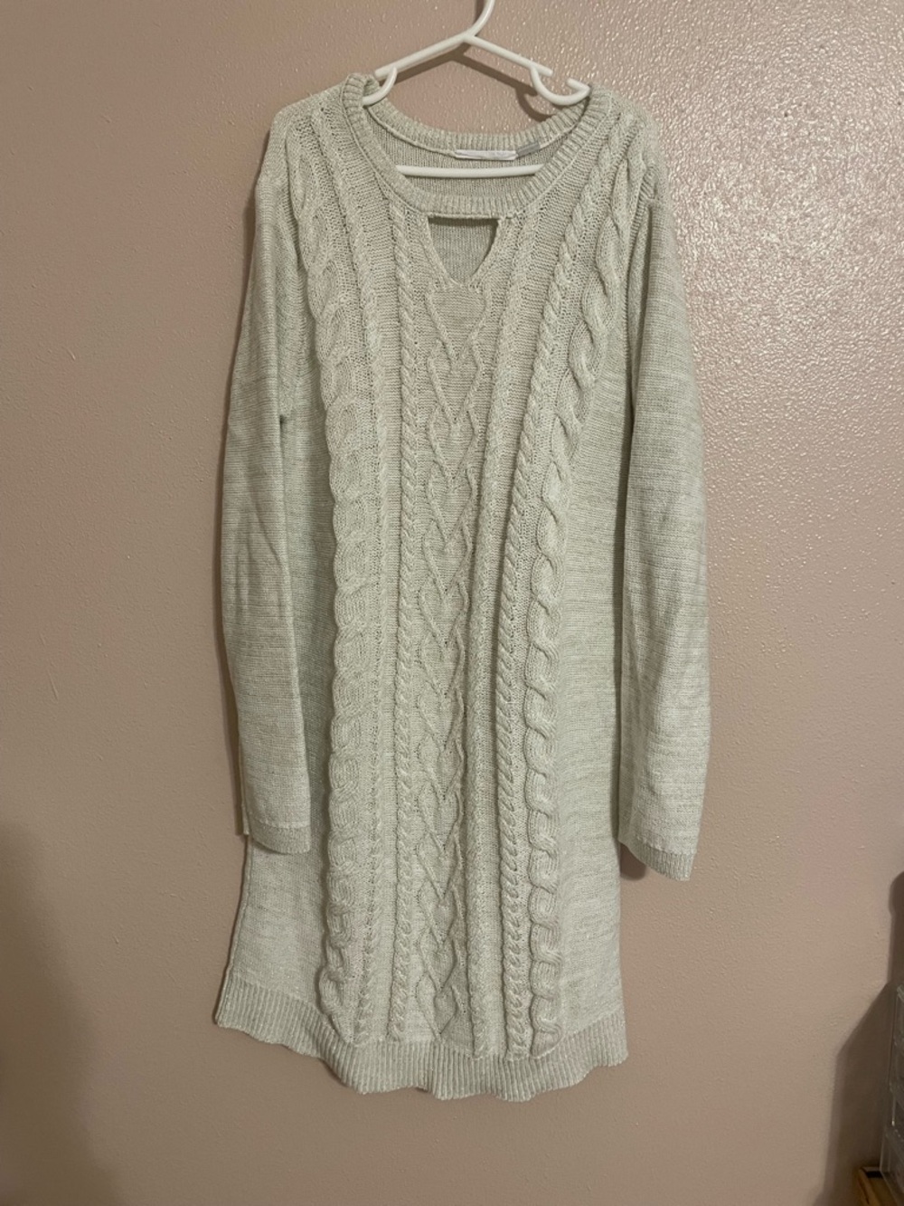 Cozy Cable Knit Sweater Dress - off white